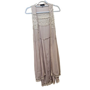 POL Women's Boho Lace Trim Sleeveless Duster Vest Size Medium